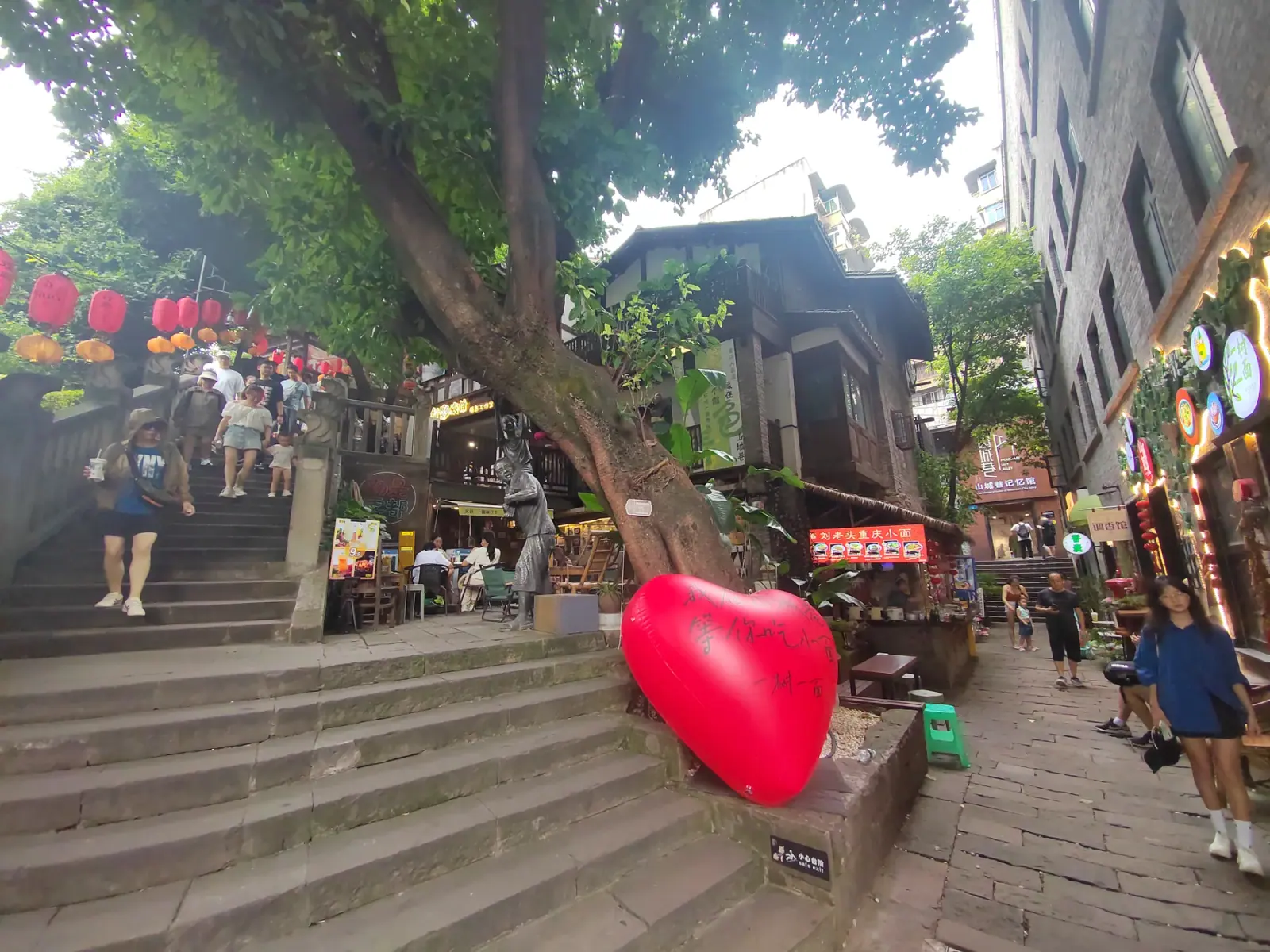 Stone steps and old houses along the Mountain City Walkway in Chongqing